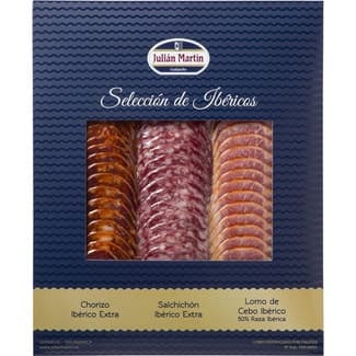 Surtido de Ibéricos Chorizo y Salchichón Ibéricos Extra y Lomo de Cebo Ibérico 50% Raza Ibérica en Lonchas Envase 220 G Julian Martin