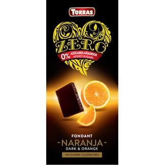 Zero Chocolate Negro Fondant con Naranja 0% Azúcares Añadidos sin Gluten Torras