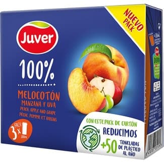 Zumo de Melocotón, Manzana y Uva 100% Zumo a Partir de Concentrado Pack 3 Juver