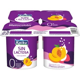 Sin Lactosa con Melocotón Desnatado 0% M.g. 0% Azúcar Añadido sin Gluten Pack 4 Kaiku