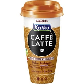 Caffé Latte Caramelo Bebida Láctea de Café Arábica con Leche Semidesnatada con Azúcar Caramelizado sin Gluten Vaso 230 Ml Kaiku