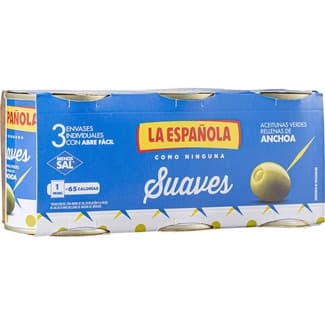 Aceitunas Rellenas de Anchoa Suaves 35% Menos de Sal Pack 3  la Española 50 G