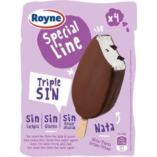 Special Line Bombón Helado de Nata sin Lactosa, sin Gluten y sin Azúcar Añádido 4 Unidades Royne
