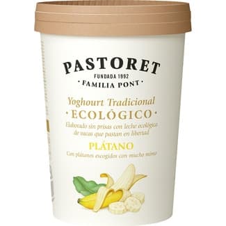 Yogur con Plátano Azucarado con Leche de Vacas que Pastan en Libertad sin Gluten Ecológico Pastoret