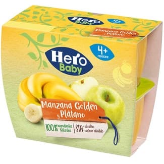 Tarrinas de Manzana Golden y Plátano sin Azúcares Añadidos desde 4 Meses Pack 4 Hero Solo