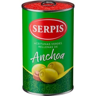 Aceitunas Verdes Rellenas de Anchoa sin Gluten y sin Lactosa  Serpis 130 G