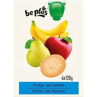 Tarrinas de Frutas con Galleta desde 6 Meses Pack 4x120g BE Plus