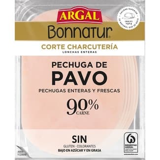 Bonnatur Corte Charcutería Pechuga de Pavo en Lonchas Enteras bajo en Azúcar sin Azúcares sin Gluten sin Lactosa Argal