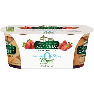 Bífidus con Fresas Desnatado 0,4 % M.g. sin Gluten Ecológico Pack 2 Casa Grande de Xanceda