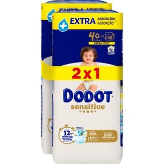 Sensitive Pañales Extra Absorción de 10 a 15 Kg Talla 4+  Dodot 96 Unidades