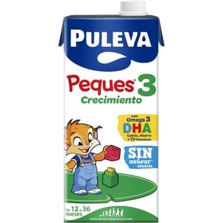 3 Crecimiento Preparado Lácteo con Omega 3, Dha, Calcio y 13 Vitaminas de 12 a 36 Meses sin Azúcar Añadido y sin Aceite de Palma Puleva Peques 1 L
