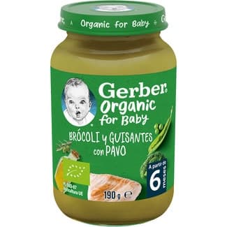 Tarrito de Brocoli y Guisantes con Pavo Ecológico desde 6 Meses Gerber