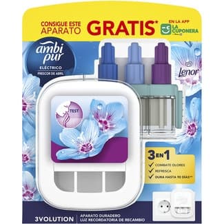 Ambientador Eléctrico Frescor de Abril 3 Fragancias Aparato + Recambio  Ambipur Electric 1 Unidad
