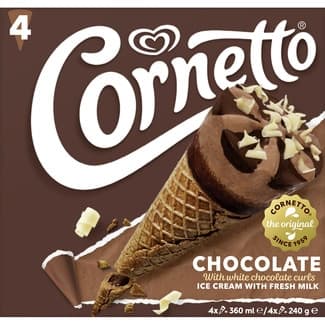Conos de Helado de Chocolate 4 Unidades  Cornetto 360 ML