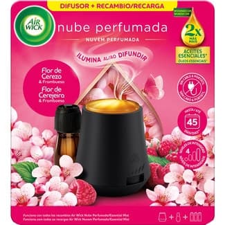 Ambientador Difusor Automático Nube Perfumada Flor de Cerezo & Frambuesa + Recambio  con Aceites Esenciales AIR Wick 1 Unidad