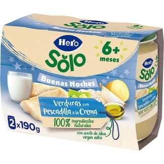 Buenas Noches Tarritos de Verdura con Pescadilla a la Crema desde 6 Meses Pack 2 sin Gluten Hero Solo