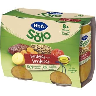 Tarritos de Lentejas con Verduras con Trocitos sin Gluten desde 8 Meses Pack 2 Hero Solo