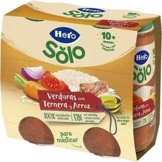 Tarritos de Verduras con Ternera y Arroz con Trocitos desde 10 Meses Pack 2 Hero Solo
