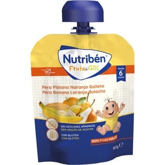 Fruta & Go Bolsita de Pera, Plátano, Naranja y Galleta desde 6 Meses Nutriben