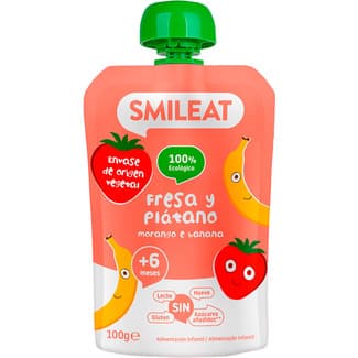 Fresa y Plátano 100% Ecológico sin Gluten desde 6 Meses sin Leche y sin Azúcares Añadidos Smileat