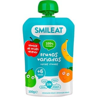 Frutas Variadas 100% Ecológico sin Gluten desde 6 Meses sin Leche y sin Azúcares Añadidos Smileat