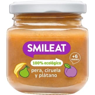 Tarrito de Pera, Ciruela y Plátano 100% Ecológico y sin Gluten desde 6 Meses Smileat