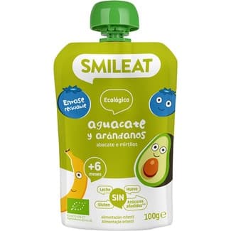 Aguacate y Arándanos Ecológico sin Gluten sin Leche y sin Azúcares Añadidos desde 6 Meses Smileat