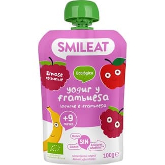 Yogur y Frambuesa Ecológico sin Gluten desde 12 Meses y sin Azúcares Añadidos Smileat