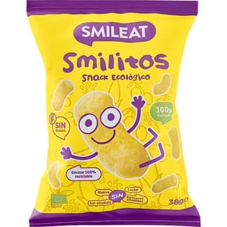 Smilitos Snack Ecológico de Maíz sin Gluten, sin Huevo, sin Leche sin Azúcares ni Sal Añadidos Smileat
