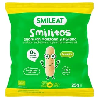 Smilitos Snacks con Manzana y Plátano Ecológico y sin Gluten desde 8 Meses 0% Azúcares Añadidos y sin Sal Añadida Smileat