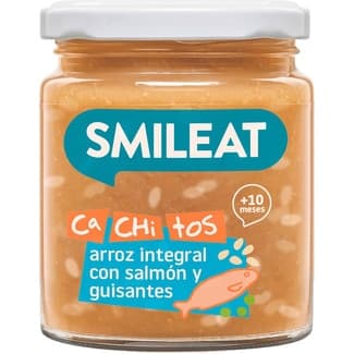 Cachitos Tarrito de Arroz Integral con Salmón y Guisantes Ecológico desde 10 Meses Smileat