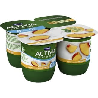 Zero Bífidus con Trozos de Melocotón Desnatado 0% M.g. 0% Azúcares Añadidos Pack 4 Danone Activia