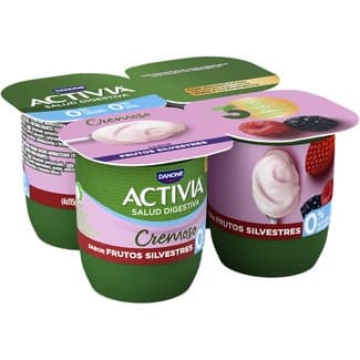 Zero Bífidus Cremoso Sabor Frutos Silvestres Desnatado 0% M.g sin Azúcares Añadidos Pack 4 Danone Activia