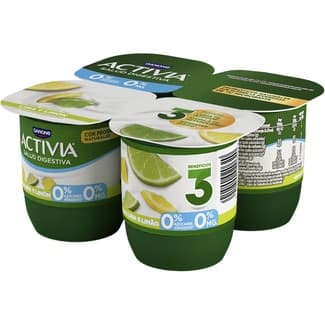 Bífidus con Trozos de Lima y Limón Desnatado 0% M.g 0% Azúcares Añadidos Pack 4 Danone Activia