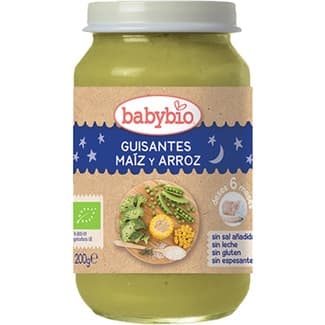 Tarrito de Guisantes, Maíz y Arroz Ecológico sin Sal sin Gluten sin Leche sin Espesante desde 6 Meses Babybio