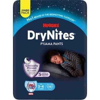 Calzoncillos de Noche Absorbentes para Niños 3-4 Años 12-21 Kg Huggies DRY Nites