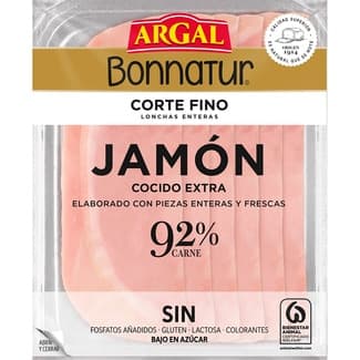 Bonnatur Corte Fino Jamón Cocido Extra en Lonchas Enteras bajo en Azúcar sin Gluten sin Lactosa Argal 130 G