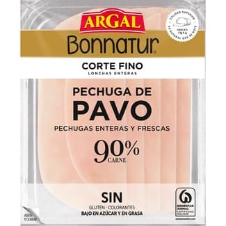 Bonnatur Corte Fino Pechuga de Pavo en Lonchas Enteras bajo en Azúcar sin Gluten sin Lactosa Argal
