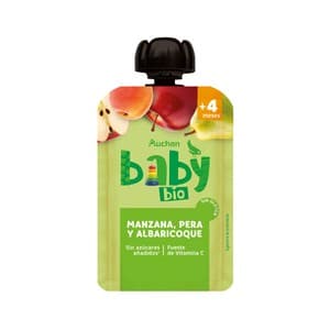 Producto Alcampo Bio Bolsita (pouch) de Fruta Ecológica (manzana, Pera y Albaricoque), a Partir de 4 Meses 100 G.