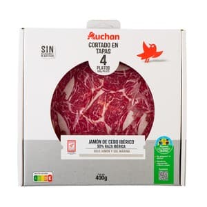 Alcampo Cultivamos LO Bueno Estuche con Sobres de Jamón de Cebo Ibérico (50% Raza Ibérica), Cortado en Tapas 4 X 100 G. 400 G
