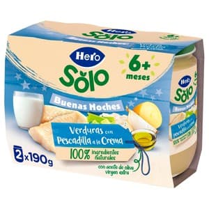 Hero Solo Buenas Noches Tarrito de Verduras con Pescadilla a la Crema (textura Suave) a Partir de 6 Meses 2 X 190 G. 380 G