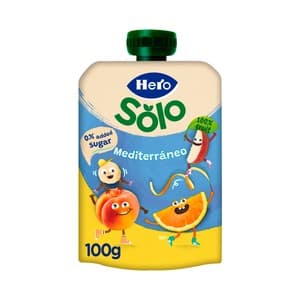 Hero Solo Bolsita de Frutas Mediterráneas (plátano, Naranja y Melocotón) a Partir de 6 Meses 100 G.