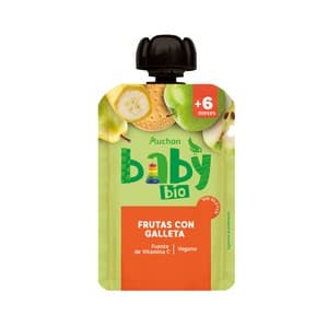 Producto Alcampo Bio Bolsita (pouch) de Frutas Ecológicas con Galleta, a Partir de 6 Meses 100 G.
