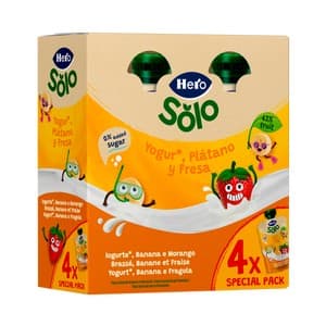 Hero Solo Bolsitas de Yogur con Plátano y Fresa a Partir de 12 Meses 4 X 100 G. 400 G