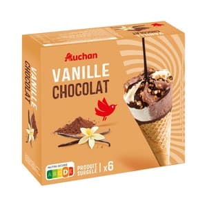 Auchan Conos de Helado de Vainilla y Chocolate con Trocitos de Almendra Caramelizada 6 X 120 Ml. Producto Alcampo 720 ML
