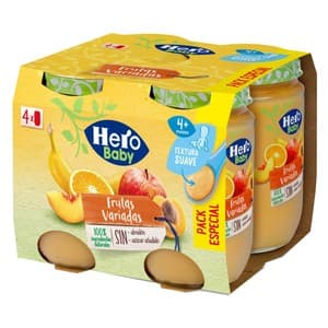 Hero Baby Tarrito de Frutas Variadas (pera, Plátano, Manzana, Naranja...) a Partir de 4 Meses 4 X 190 G. 760 G