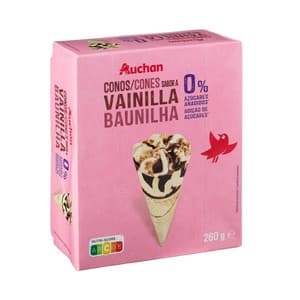 Auchan Conos de Helado Sabor a Vainilla con Barquillo y Trocitos de Almendras, sin Azúcar 4 X 120 Ml Producto Alcampo. 480 ML