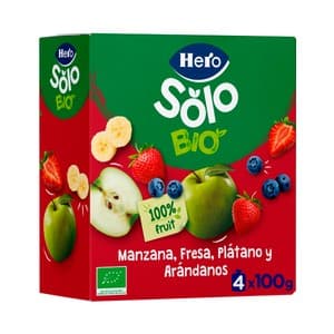Hero Solo Bio Bolsitas de Fruta (manzana, Fresa, Plátano y Arándanos) Ecológicas, a Partir de 12 Meses 4 X 100 G. 400 G