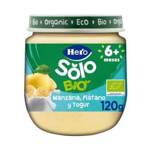 Hero Solo Bio Tarrito de Fruta (manzana, Plátano) y Yogur, Ecológicos a Partir de 6 Meses 120 G.