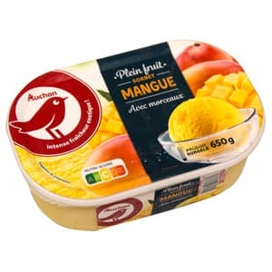 Auchan Tarrina de Sorbete con Mango y Preparado de Trozos de Mango 1 L. Producto Alcampo 1000 ML